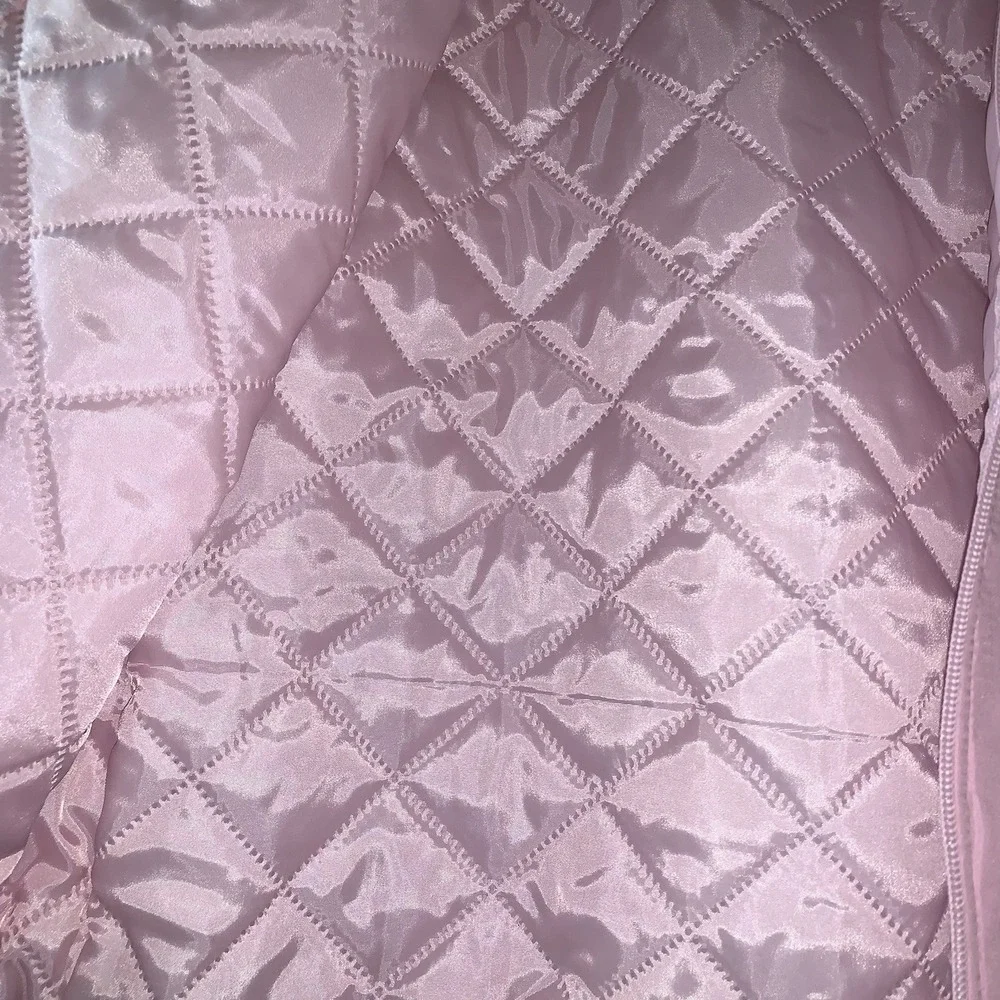 Disney Minnie Mouse Youth 14-16 Pink Satin Bomber Jacket Zip‎ Up Quilted Inside